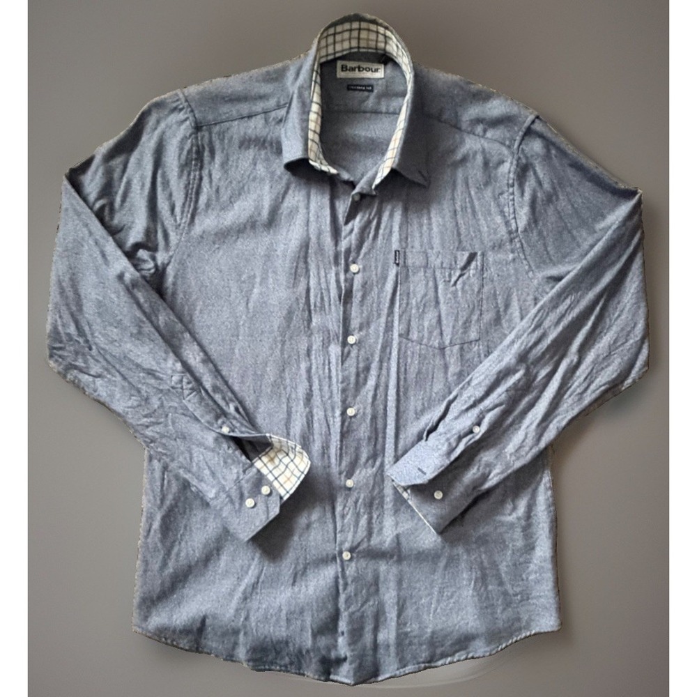 Barbour Long Sleeve Button Down Shirt Blue Contrasting Pattern Cuffs Medium JBHS